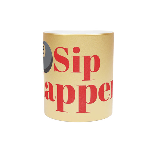 Sip Happens 8 Ball Metallic Mug (Silver\Gold)