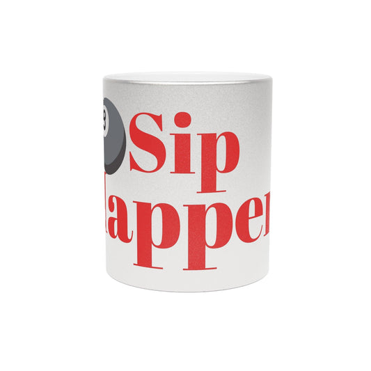 Sip Happens 8 Ball Metallic Mug (Silver\Gold)