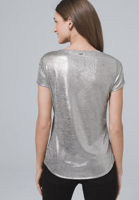 White House Black Market Metallic-Jersey V-Neck Tee