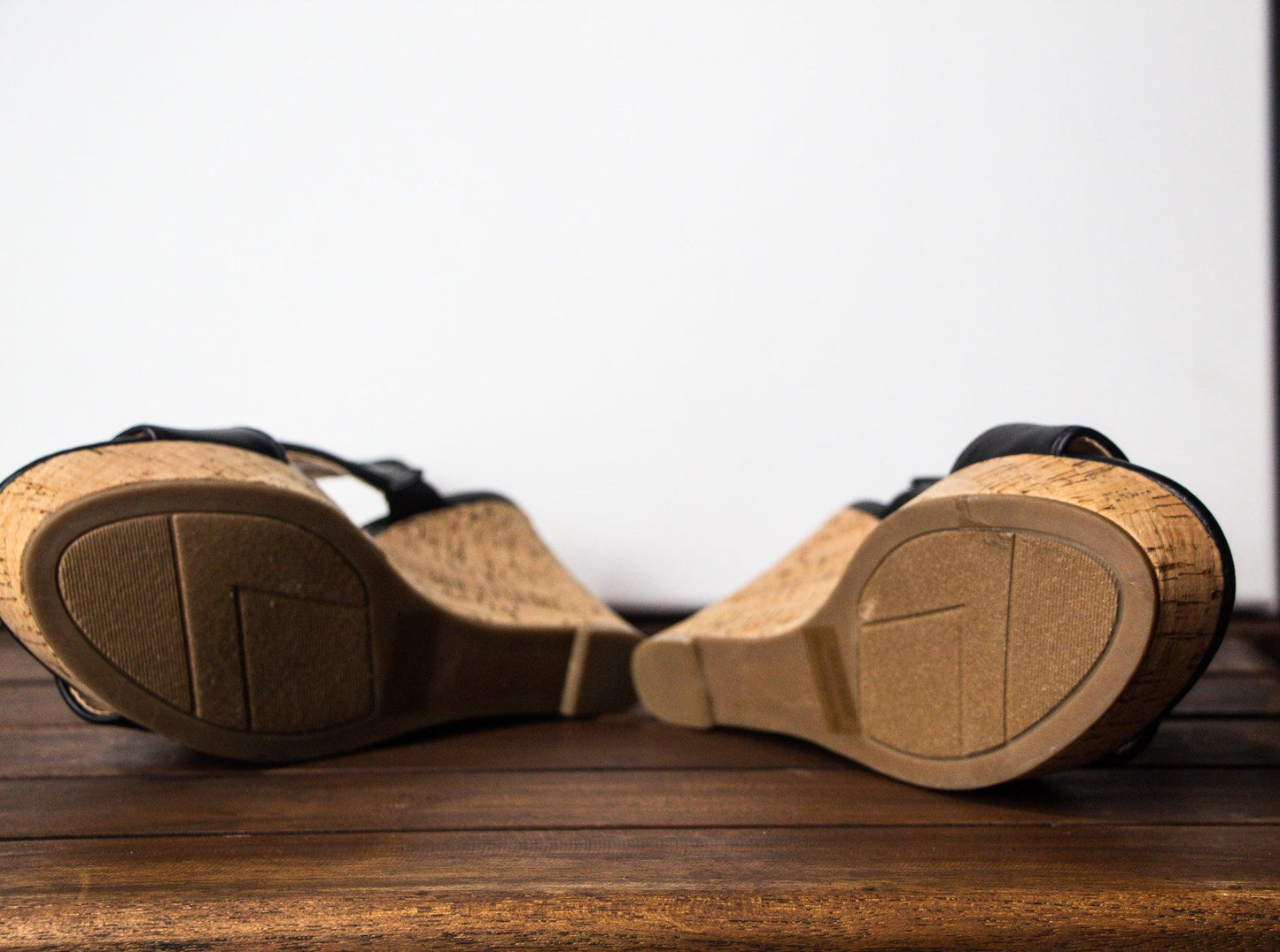 TOMMY HILFIGER Black Open Toe Cork Wedge