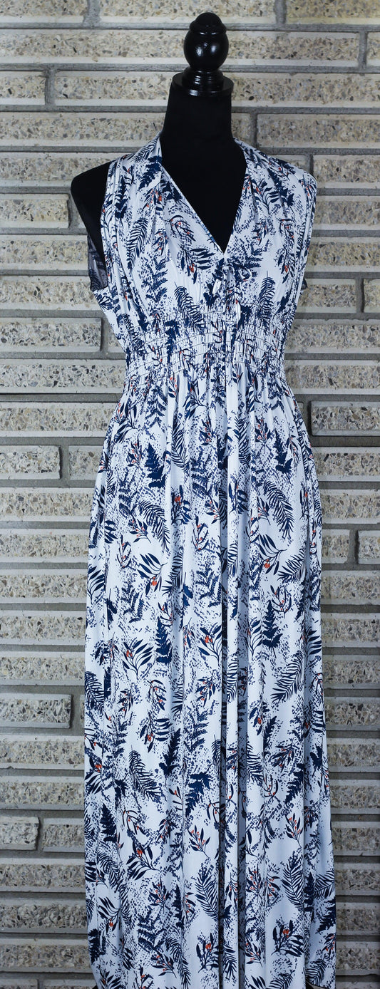 Sleeveless White Floral Maxi Dress