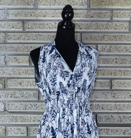 Sleeveless White Floral Maxi Dress