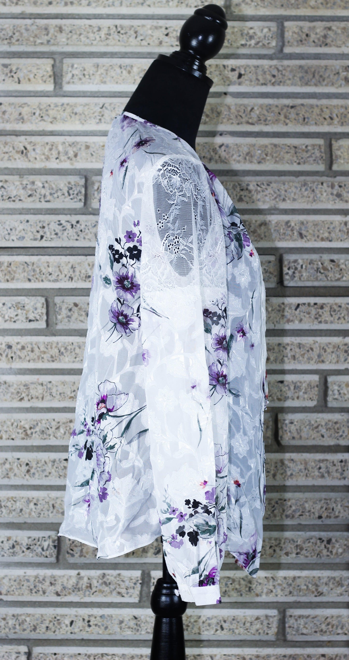 White House Black Market Long Sleeve White Floral Blouse