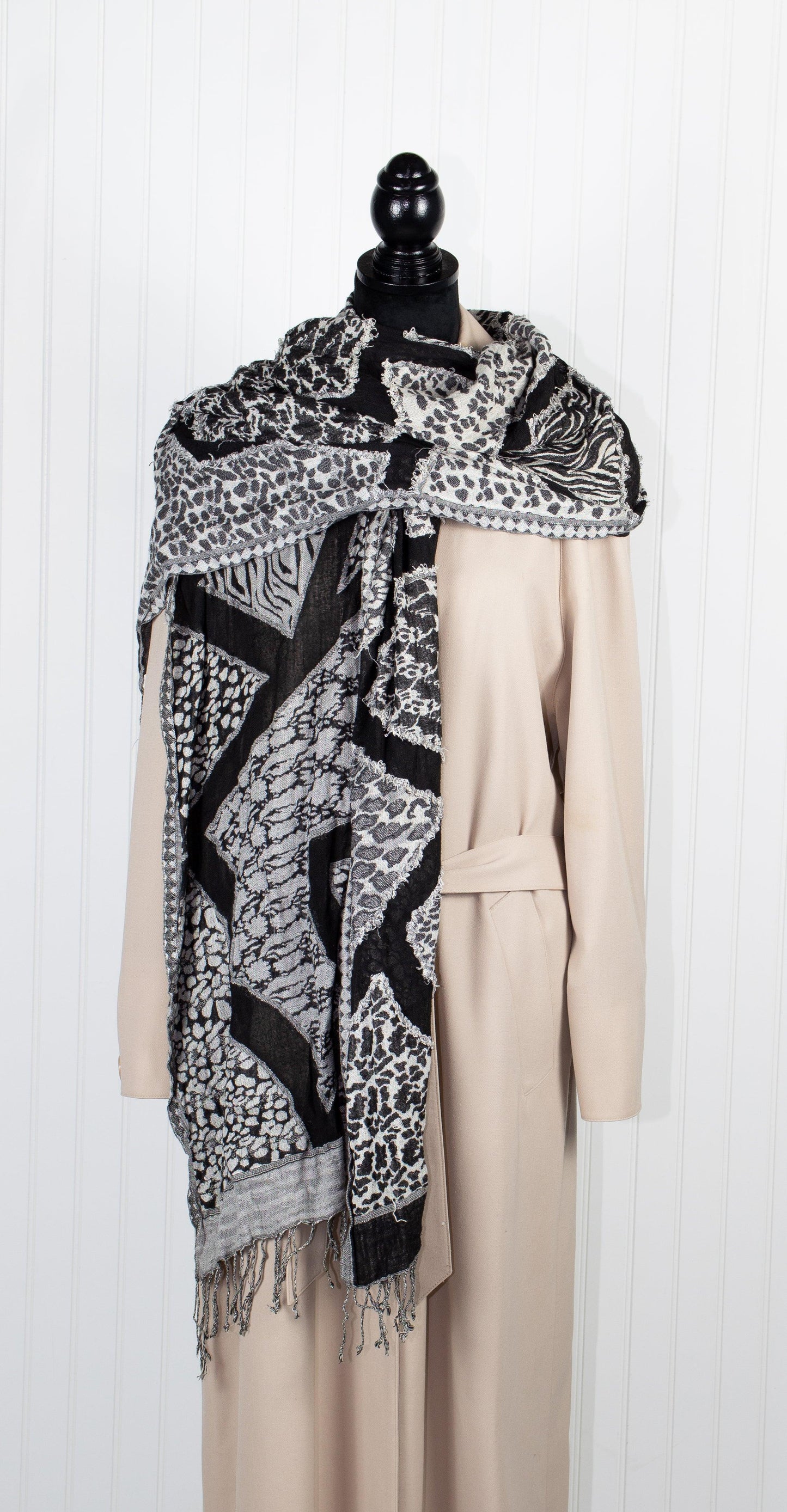 Black & Grey Multi- Print Cotton Shawl - Sons of SPPhillips