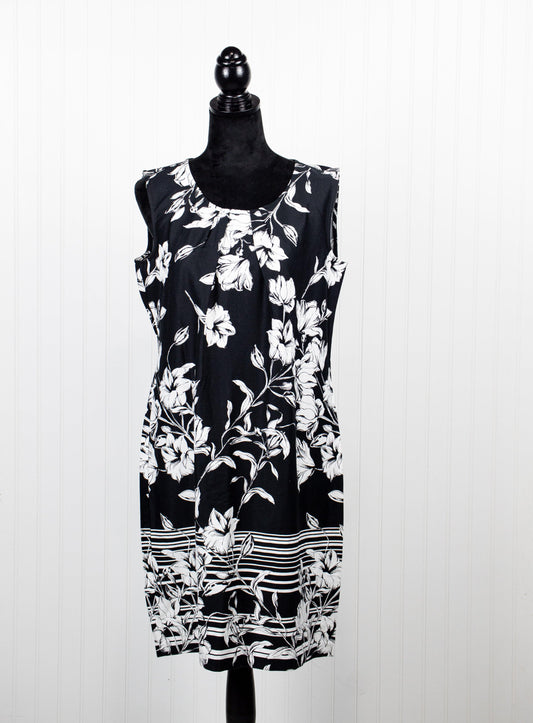 Notations Black White Floral Sheath Dress