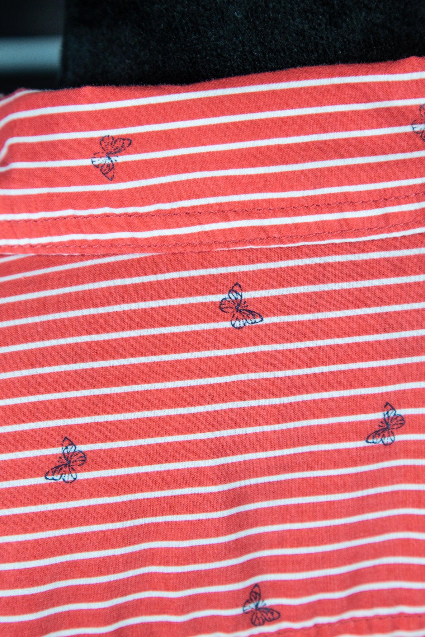 St Johns Bay Orange Striped Butterfly Print Button Front Top