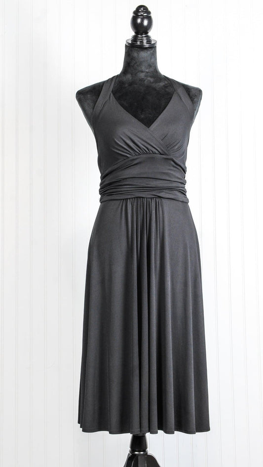 Draped Twist Halter Tie Back Evening Dress