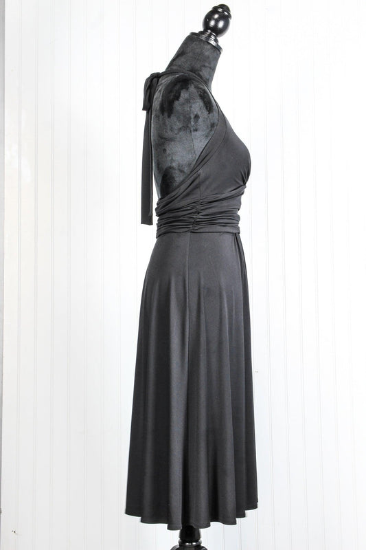 Draped Twist Halter Tie Back Evening Dress