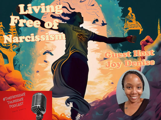 Living Free of Narcissism podcast guest Joy Denise, vintage mic, abstract art background