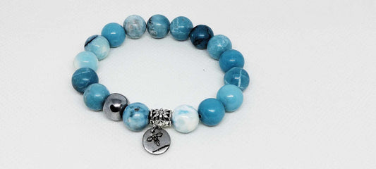 Genuine Natural blue Larimar Gemstone & Hematite stone bracelet