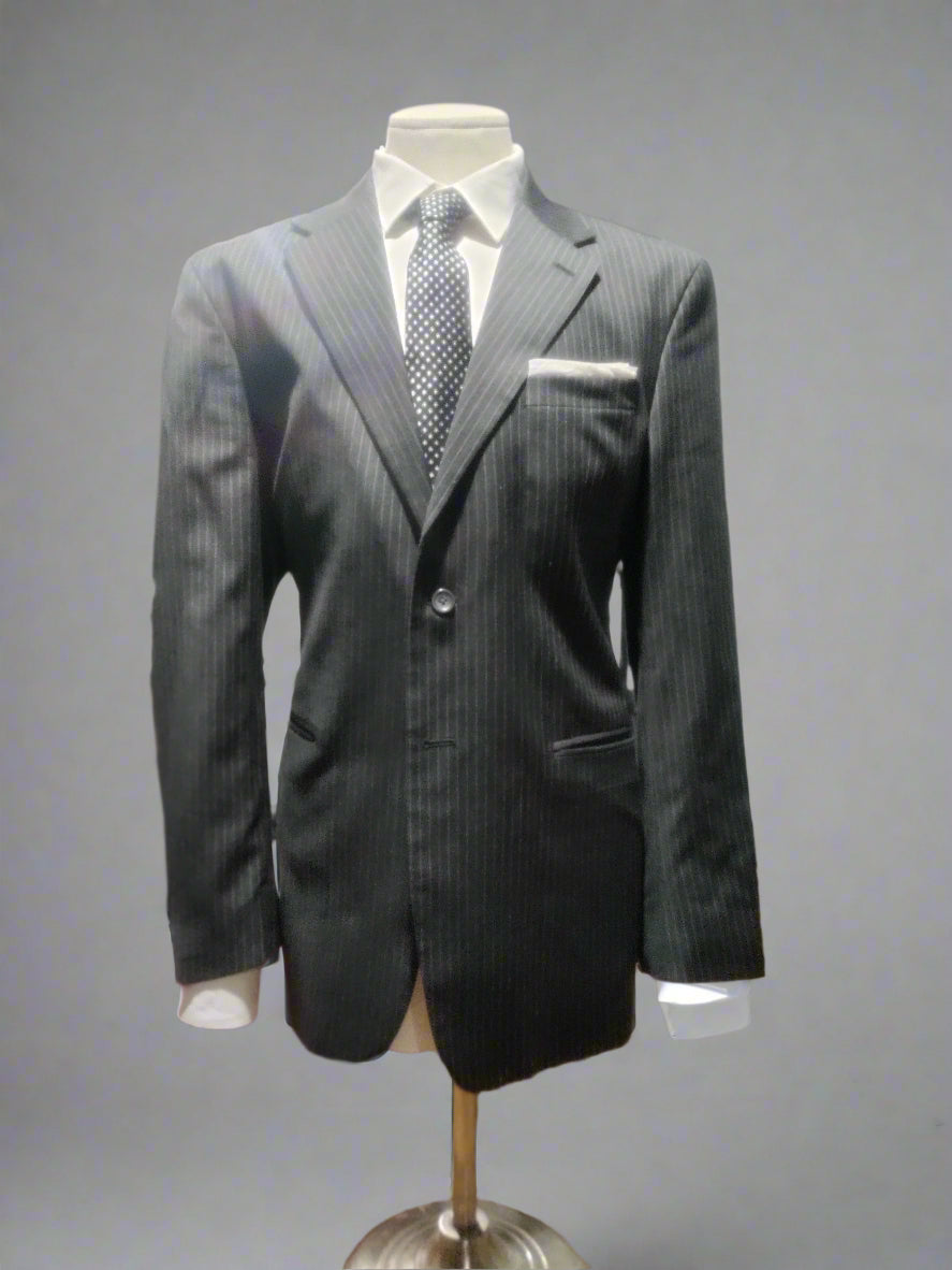 J. Ferrar Charcoal Grey Pinstripe Wool Suit