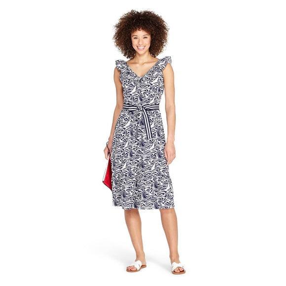 Vineyard Vines Blue White Printed Dress/front model - Sons of SPPhillips