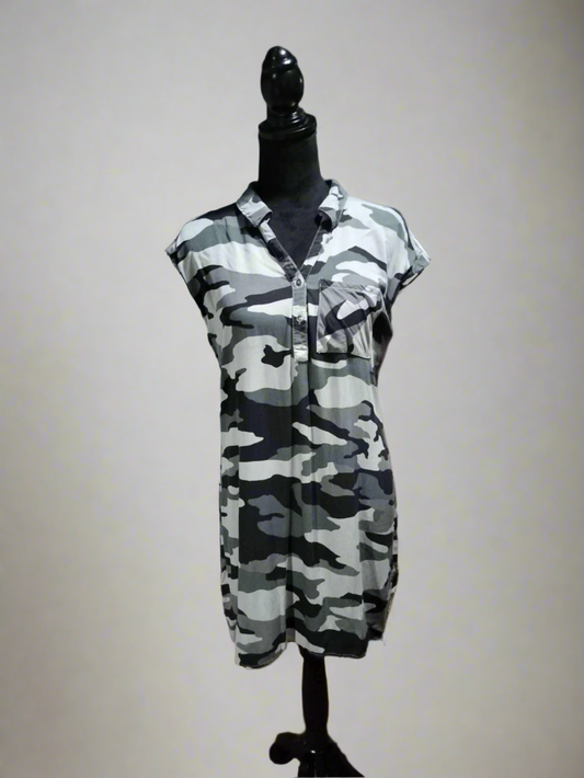 Rock & Republic Roll Sleeve Camo Shirt Dress/front - Sons of SPPhillips