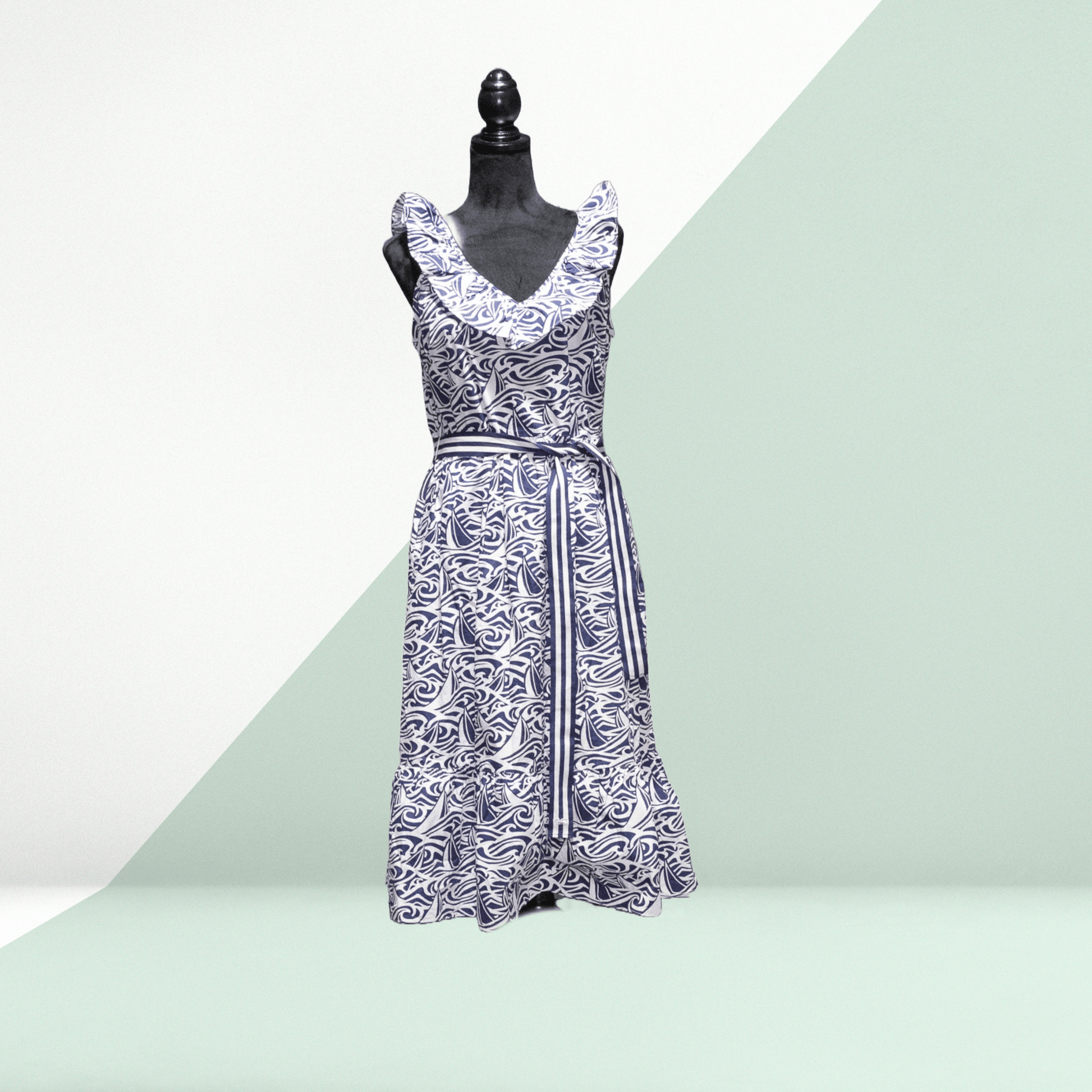Vineyard Vines Blue White Printed Dress/front- Sons of SPPhillips