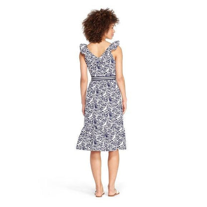 Vineyard Vines Blue White Printed Dress/model back - Sons of SPPhillips