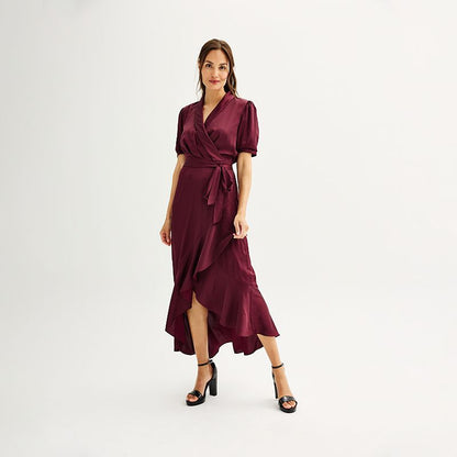 Nine West Ruffled Wrap Midi Dress
