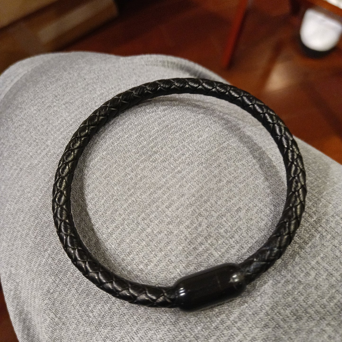 Black leather magnetic clasp bracelets