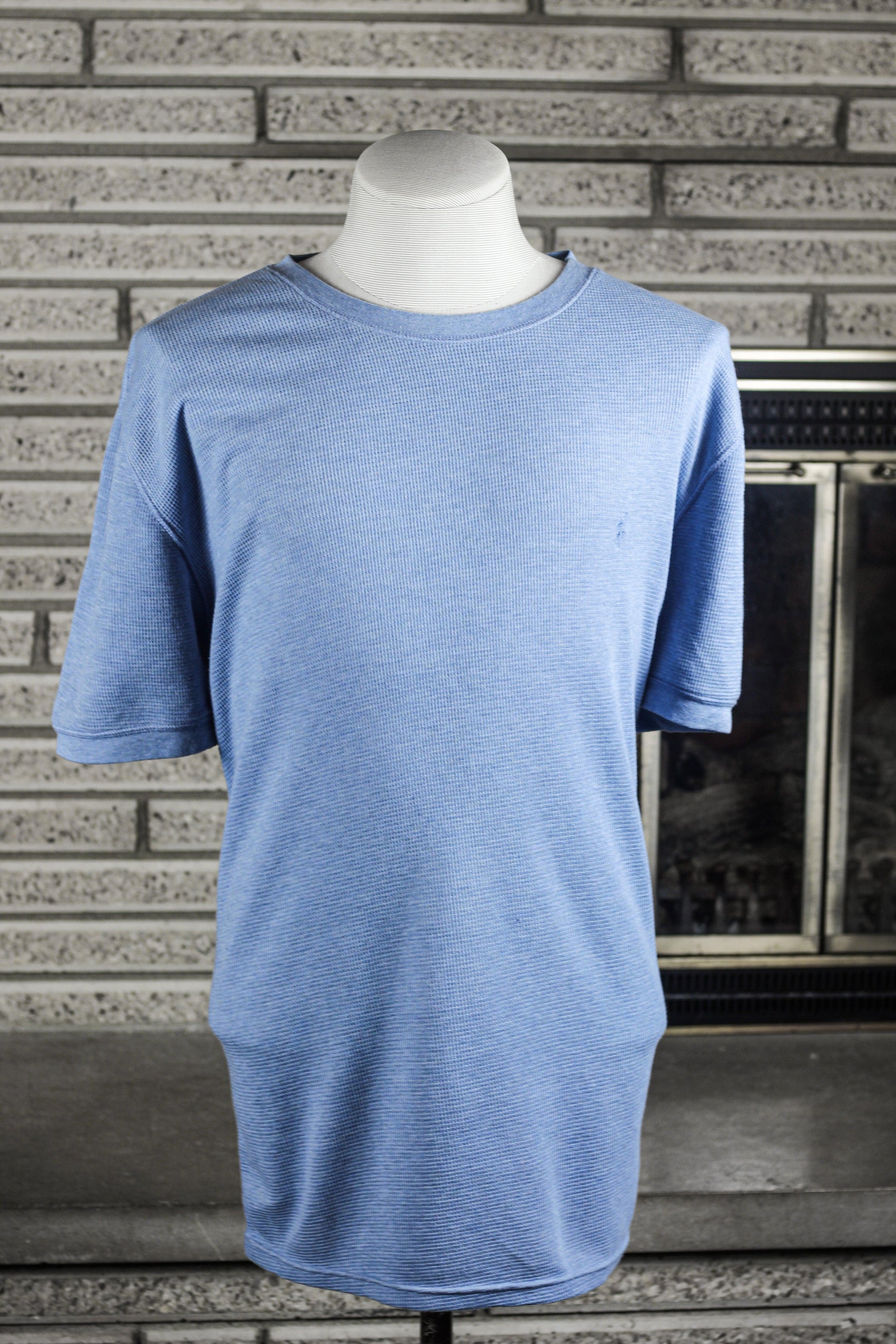 Polo Ralph Lauren Men's Blue Waffle-knit Thermal Crew-neck T-shirt - Sons of SPPhillips