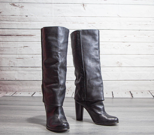 Modern Vintage Black Vivienne Cuffed Leather Boots - Sons of SPPhillips