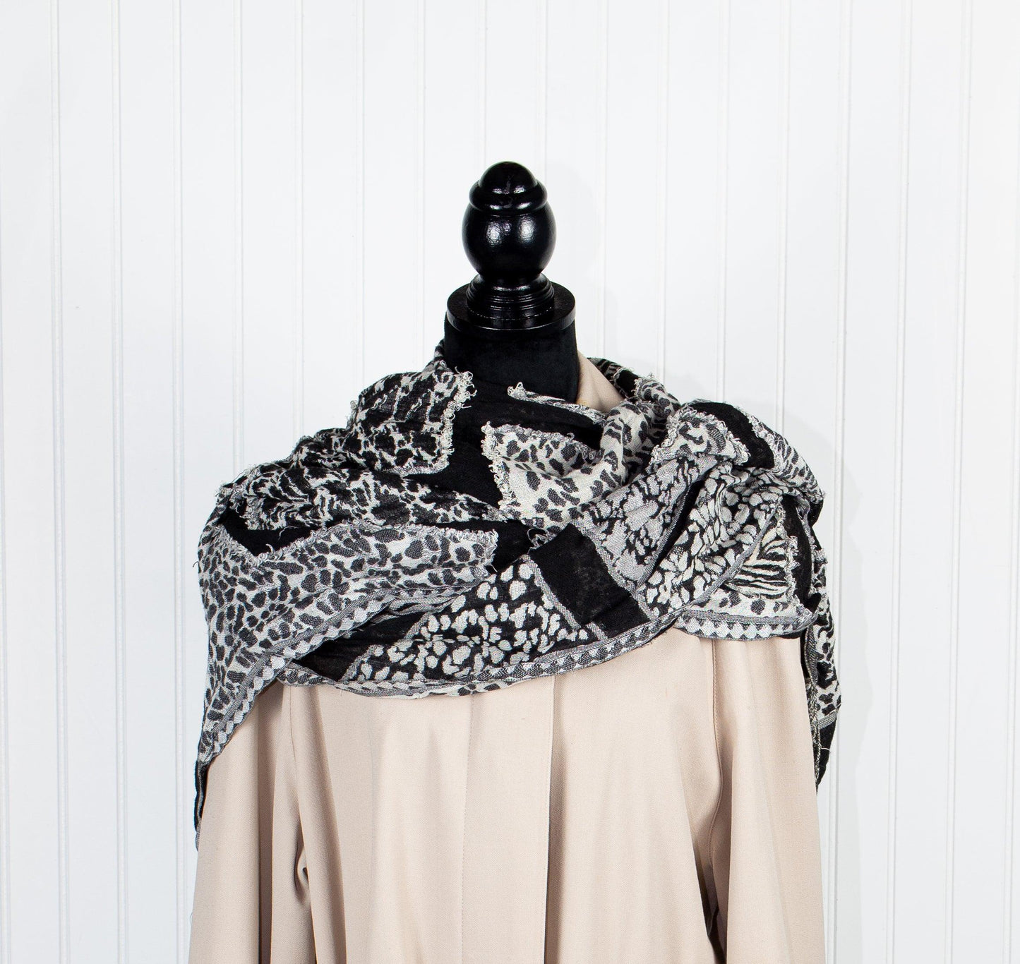 Black & Grey Multi- Print Cotton Shawl - Sons of SPPhillips