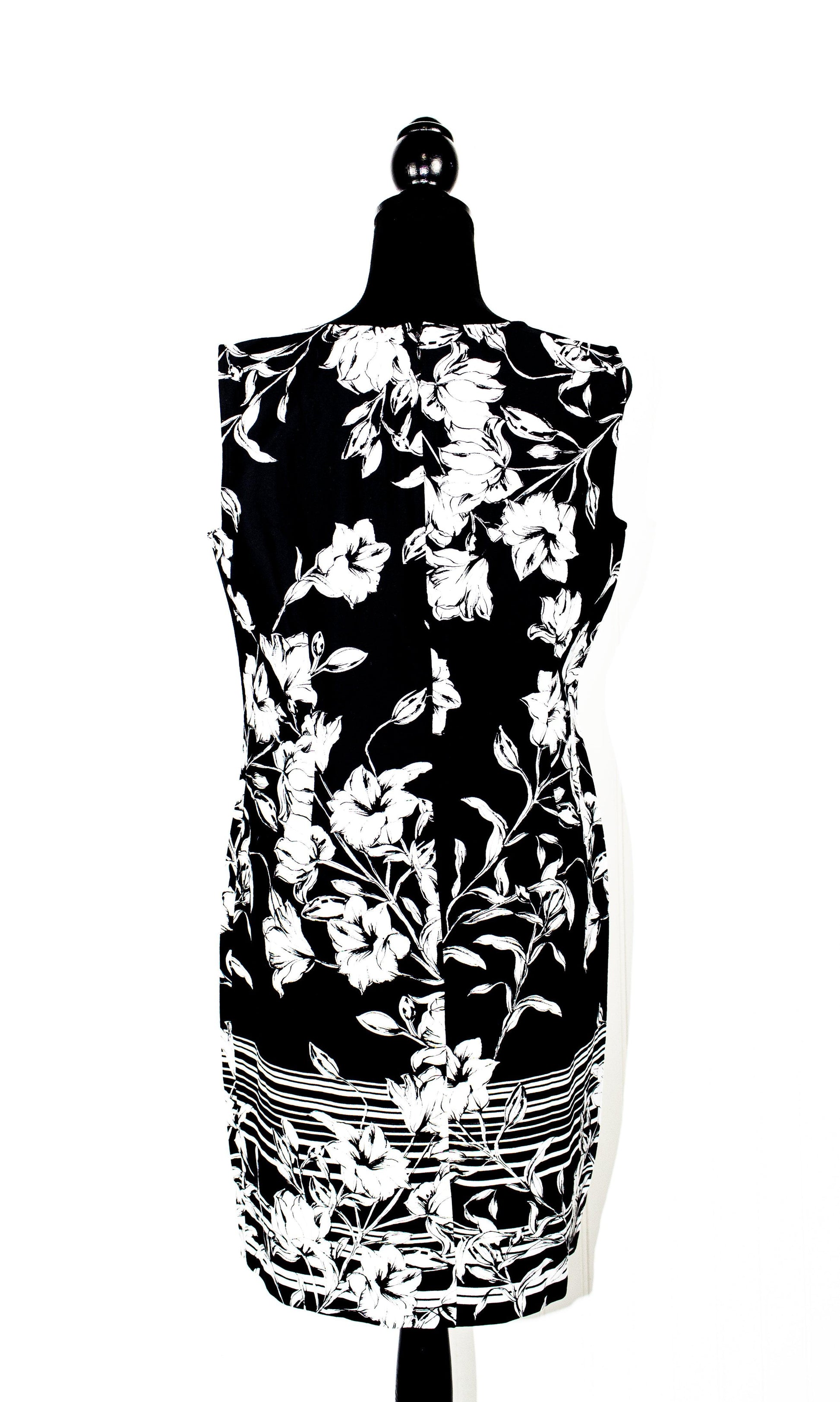 Notations Black White Floral Sheath Dress - Sons of SPPhillips