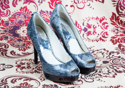 Michael Michael Kors Snakeskin Peep Toe Pumps - Sons of SPPhillips