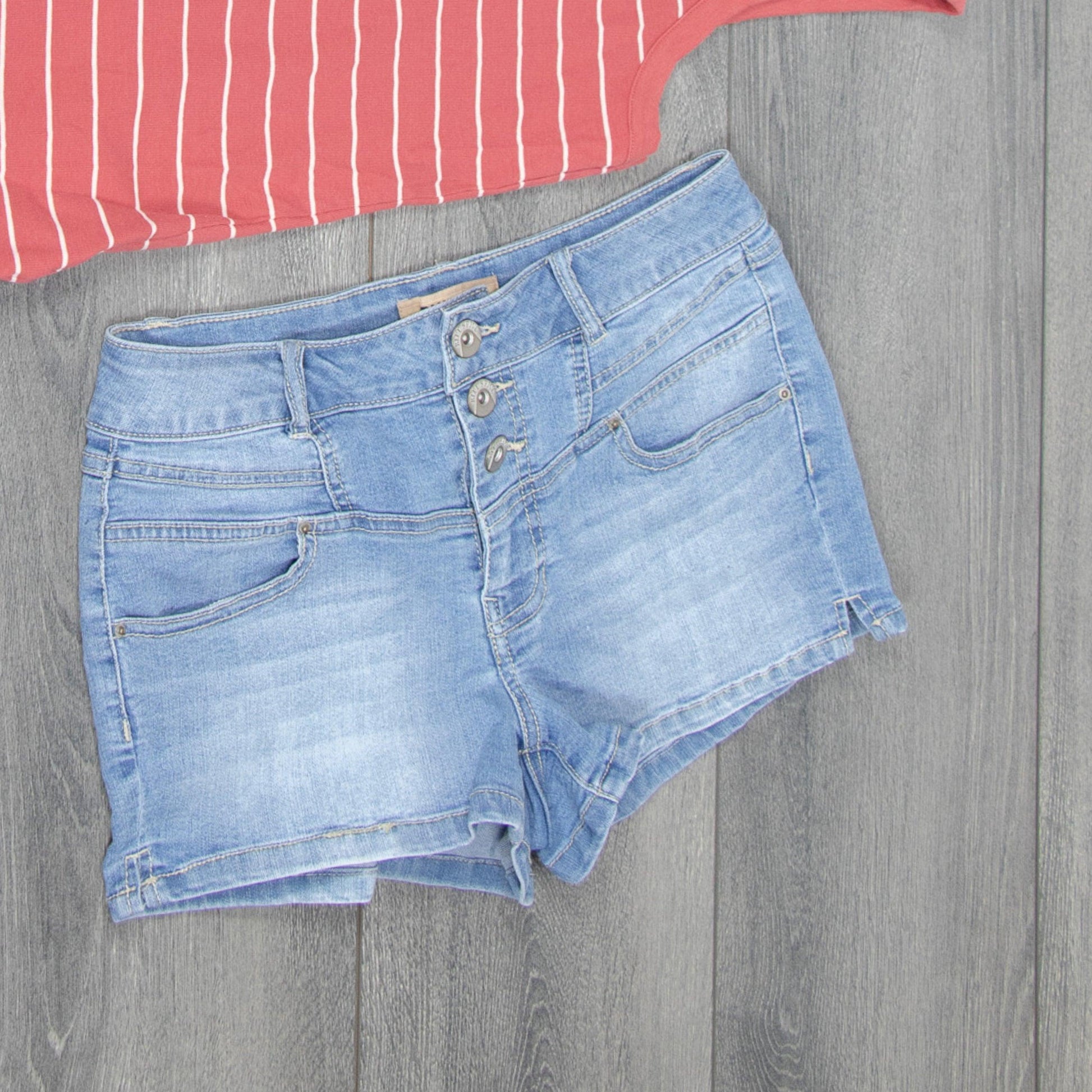Blue Spice high rise jean shorts - Sons of SPPhillips