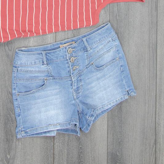 Blue Spice high rise jean shorts - Sons of SPPhillips