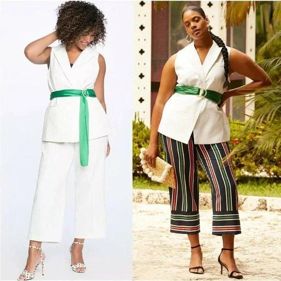 ELOQUII Sleeveless White Vest Jacket Ribbon Belt Elegant - Sons of SPPhillips