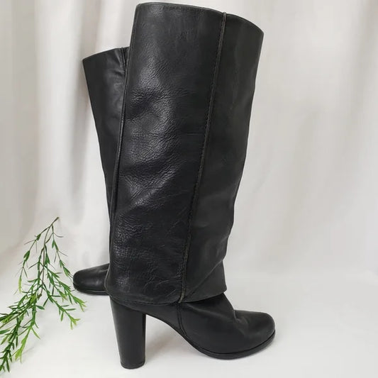 Modern Vintage Black Vivienne Cuffed Leather Boots